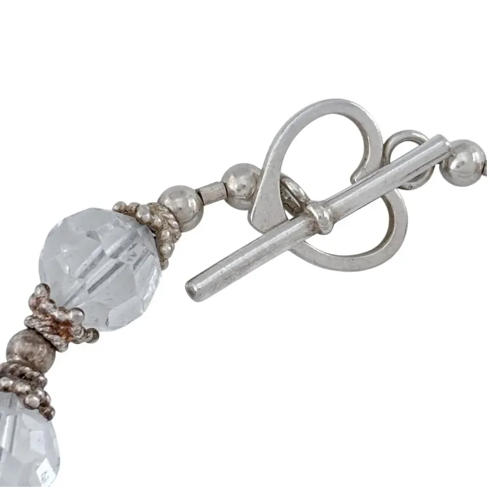Vintage Sterling Silver 925 Clear Glass Bead Bracelet 7.5
